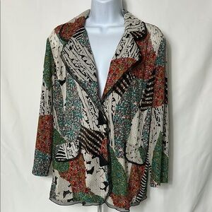 T&J Designs Women’s Size Large Mesh Blazer with Abstract Print Button Front Top